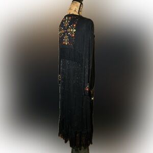 POL Anthropologie Bohemian Western Fringe Lace Long Kimono Duster Embroidered  M